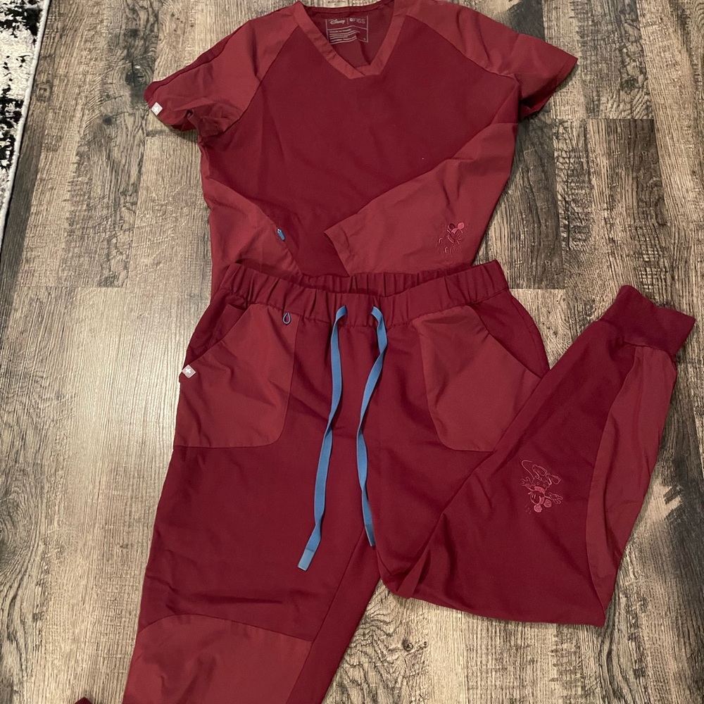 Red Disney Figs Scrub Pair